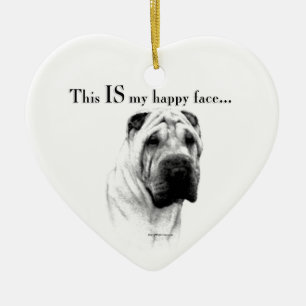 Ornement En Céramique Chinois Shar Pei Joyeux Visage