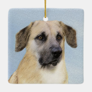 Ornement En Céramique Chinook (Oreilles Laissées) Peinture - Art Chien o