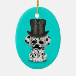 Ornement En Céramique Chiot dalmatien mignon avec le monocle, bleu de