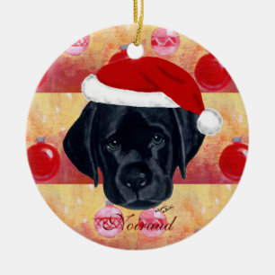 Ornement En Céramique Chiot de Noël noir Labrador personnalisé