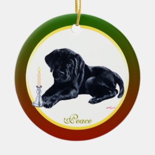 Ornement En Céramique Chiot de Noël noir Labrador personnalisé