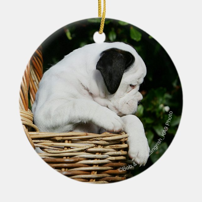 Ornement En Céramique Chiots de boxeur dans le panier (Devant)
