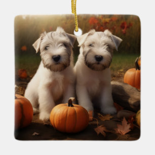 Ornement En Céramique Chiots Terrier Wheaten Autumn Delight Pumpkin