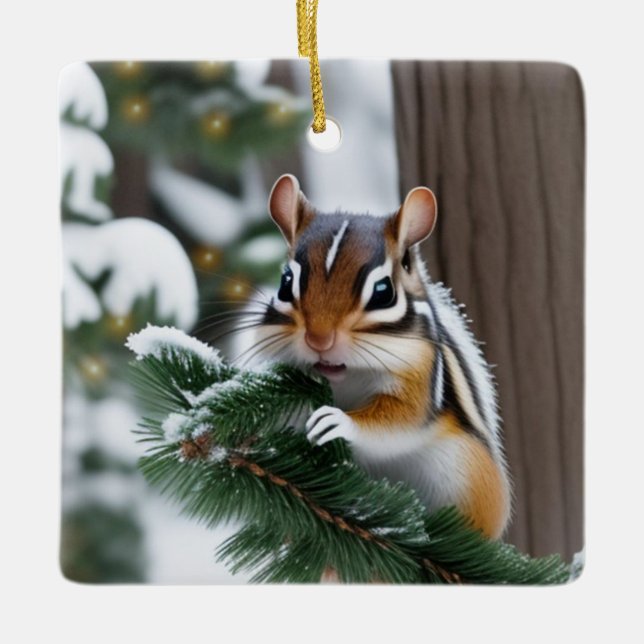 Ornement En Céramique Chipmunk de Noël (Devant)