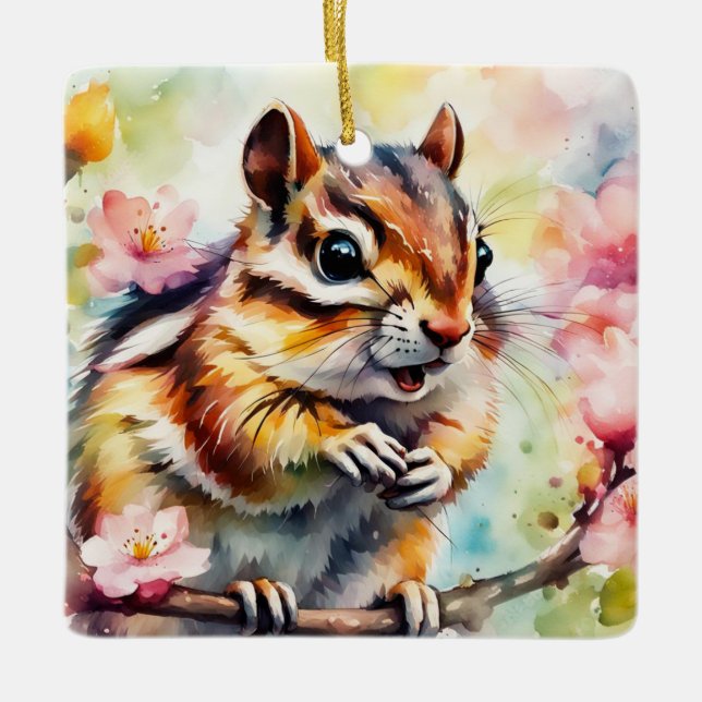 Ornement En Céramique Chipmunk du printemps (Devant)