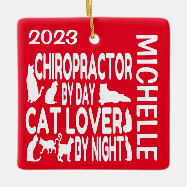 Ornement En Céramique Chiropractor aime les chats PERSONNALISÉ (Devant)