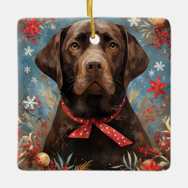 Ornement En Céramique Chocolat de Noël chien du laboratoire (Devant)