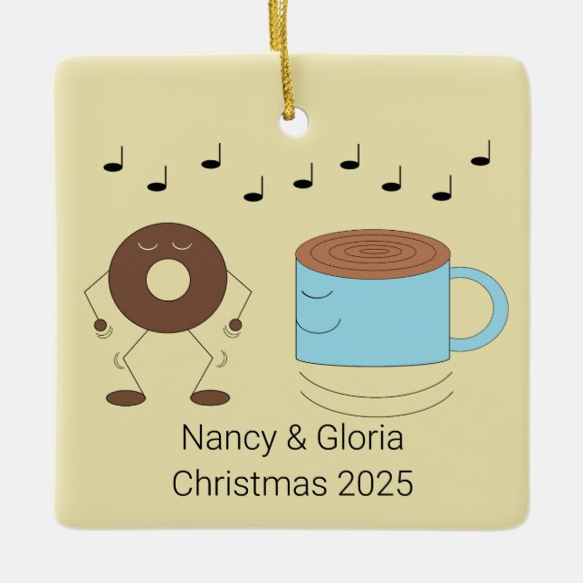 Ornement En Céramique Chocolat Frosted Donut & Coffee Mug Danser : (Devant)