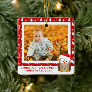 Ornement En Céramique Chouette de Noël Personnalisée Enfants / Bébé / Pr