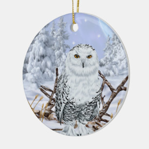Ornement En Céramique Chouette des neiges en neige