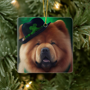 Ornement En Céramique Chow Chow Dog en tenue de la Saint Patrick