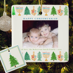 Ornement En Céramique Chrismukkah Photo Fête personnalisée avec année