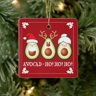 Ornement En Céramique Christmas Avocado Père Noël, Rudolph, & Mrs Claus