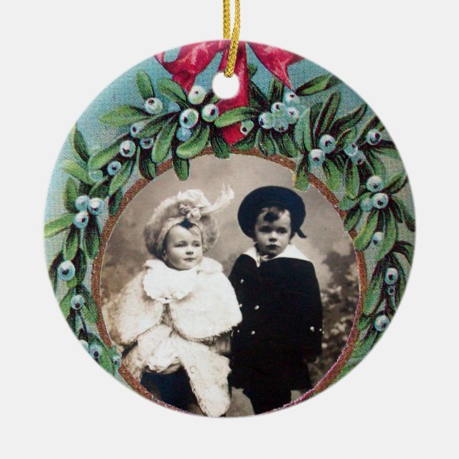 ORNEMENT EN CÉRAMIQUE CHRISTMAS COURONNE AVEC MISTLETOS MODÈLE PHOTO (Devant)