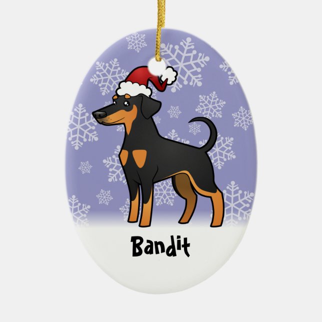 Ornement En Céramique Christmas Doberman Pinscher (oreilles de disquette (Devant)