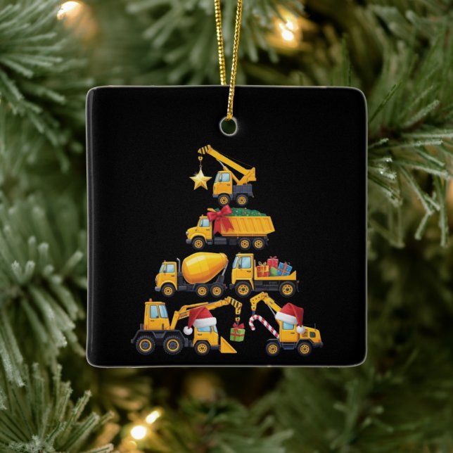 Ornement En Céramique Christmas Excavator Construction Truck Tree (Arbre)