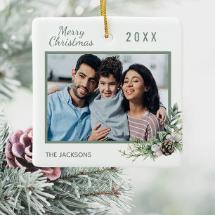 Ornement En Céramique Christmas family photo white cone pine