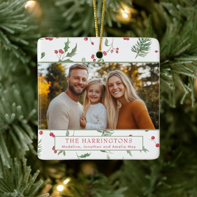 Ornement En Céramique Christmas Foliage Photo Ceramic Ornament (Arbre)