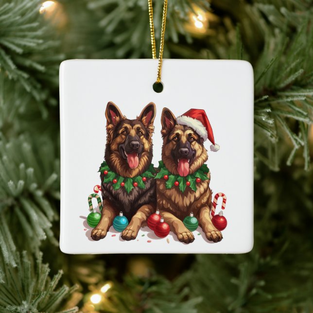 Ornement En Céramique Christmas German Shepherd Dogs (Arbre)