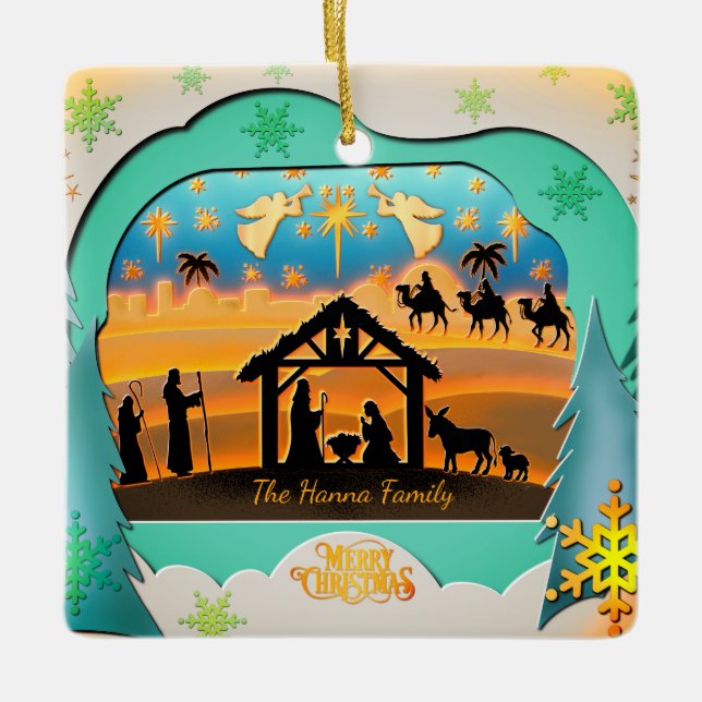 Ornement En Céramique Christmas Nativity Scene 3D | Religious Holiday  (Devant)