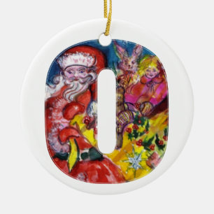 ORNEMENT EN CÉRAMIQUE CHRISTMAS O LETTER  / SANTA  WITH GIFTS MONOGRAM