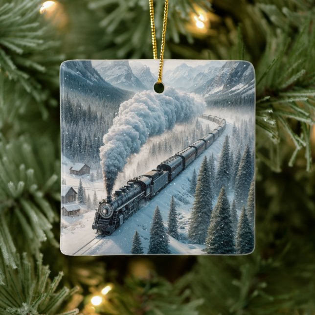 Ornement En Céramique Christmas Steam Locomotive In a Mountain Valley (Arbre)