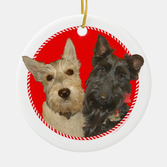 Ornement En Céramique Christmas Wheaten & Black Scotties (Devant)
