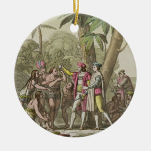 Ornement En Céramique Christophe Colomb (1451-1506) avec Ameri indigène