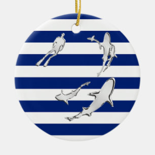 Ornement En Céramique Chrome Comme Plongeur et requins sur les rayures n