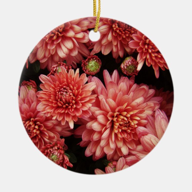 Ornement En Céramique Chrysanthèmes rouges riches (Devant)