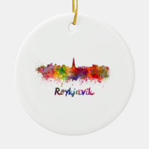 Ornement En Céramique Ciel de Reykjavik en aquarelle
