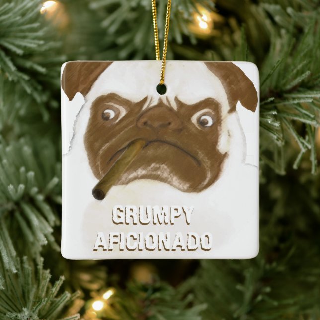 Ornement En Céramique Cigar à puggy Grumpy AFICIONADO personnalisé (Arbre)