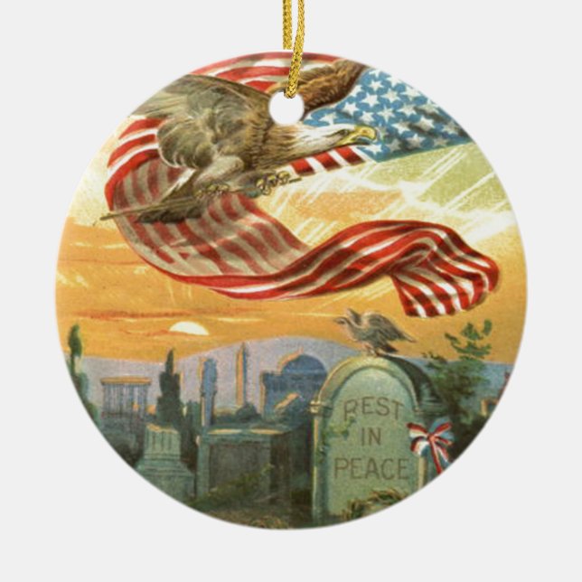 Ornement En Céramique Cimetière américain de l'aigle à drapeau Tombstone (Devant)