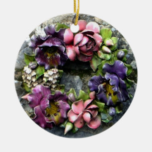 Ornement En Céramique Cimetière floral coloré couronne