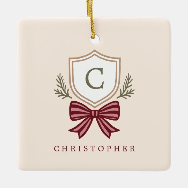 Ornement En Céramique Cimier de monogramme personnalisé Noël (Devant)