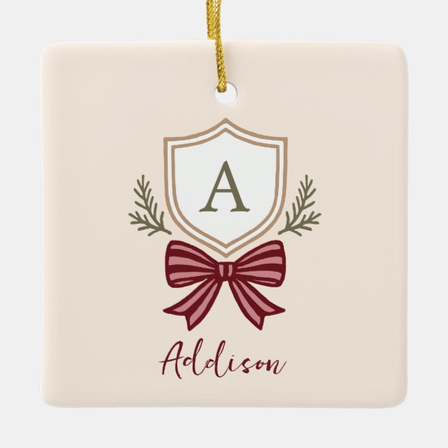 Ornement En Céramique Cimier de monogramme personnalisé Noël (Devant)