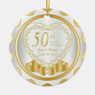 Ornement En Céramique cinquantième Nom et date de l'anniversaire de