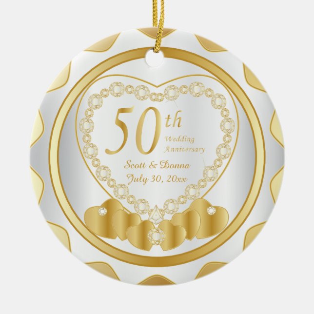 Ornement En Céramique cinquantième Nom et date de l'anniversaire de (Devant)