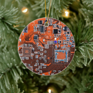 Ornement En Céramique Circuit imprimé de geek informatique orange