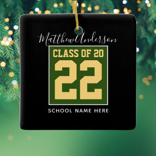 Ornement En Céramique Class of 2023 Modern Green Black & Gold Graduation