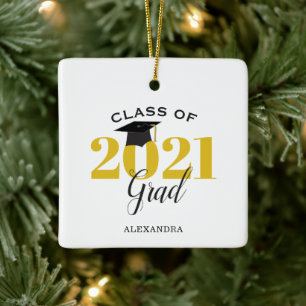 Ornement En Céramique Classe de 2021 Diplômé d'or moderne et noir
