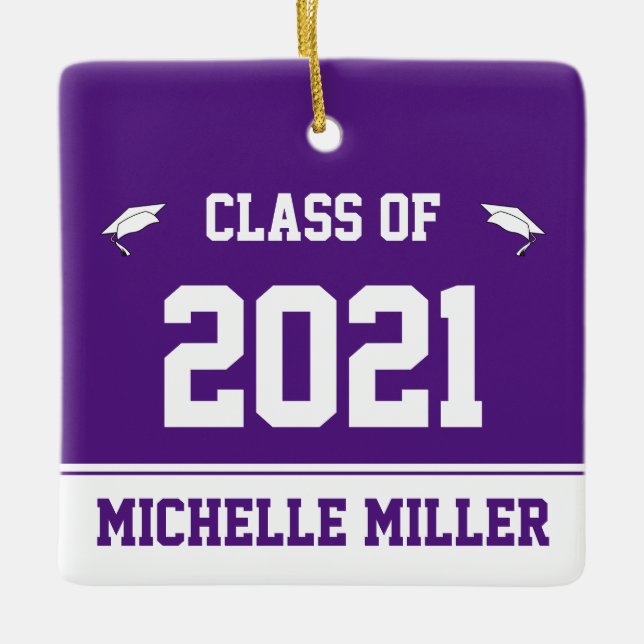 Ornement En Céramique Classe de 2021 Royal Purple and White Graduation (Devant)