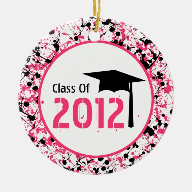 Ornement En Céramique Classe d'obtention du diplôme de 2012 roses et (Devant)