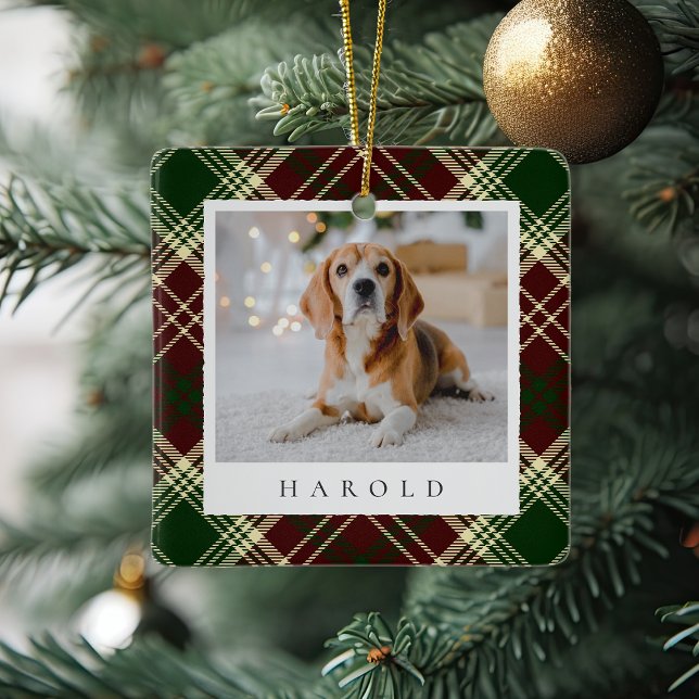 Ornement En Céramique Classic Red Green Plaid Personnalisé Animaux de Co (Créateur téléchargé)