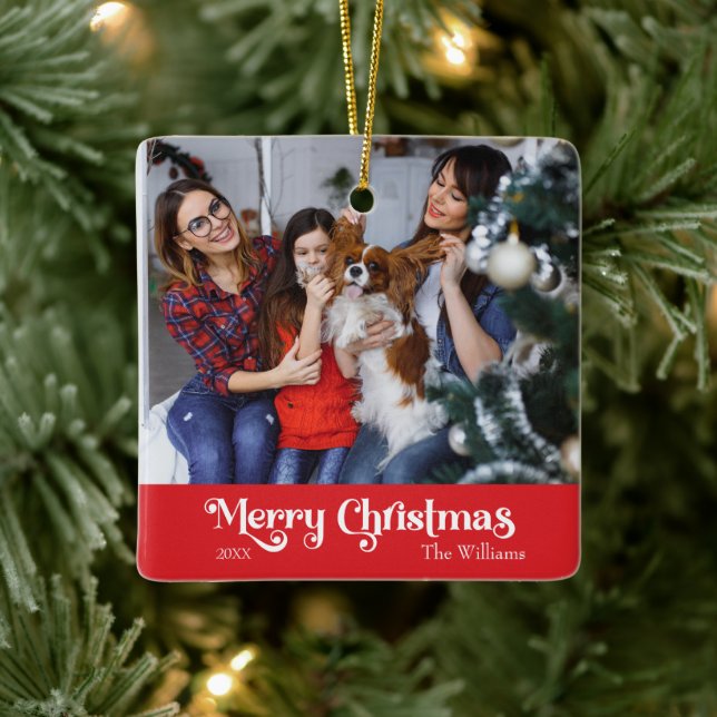 Ornement En Céramique Classique Simple Joyeux Noël Rouge (Arbre)
