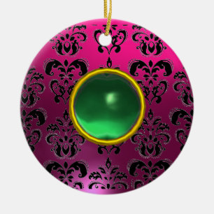 ORNEMENT EN CÉRAMIQUE CLASSYBLACK ROSE PURPLE FUCHSIA DAMASK GEM