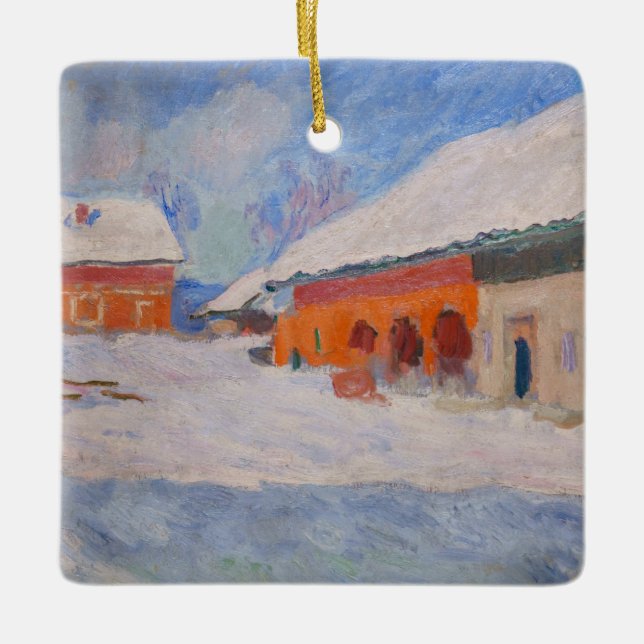 Ornement En Céramique Claude Monet - Norvège, Maisons rouges à Bjornegaa (Devant)