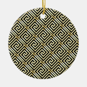 Ornement En Céramique Clé grecque noire, or motif