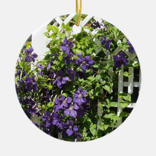Ornement En Céramique Clematis violet sur un treillis (Devant)