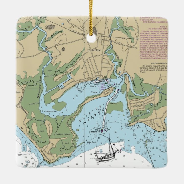 Ornement En Céramique Clinton CT Nautique Graphique (Dos)